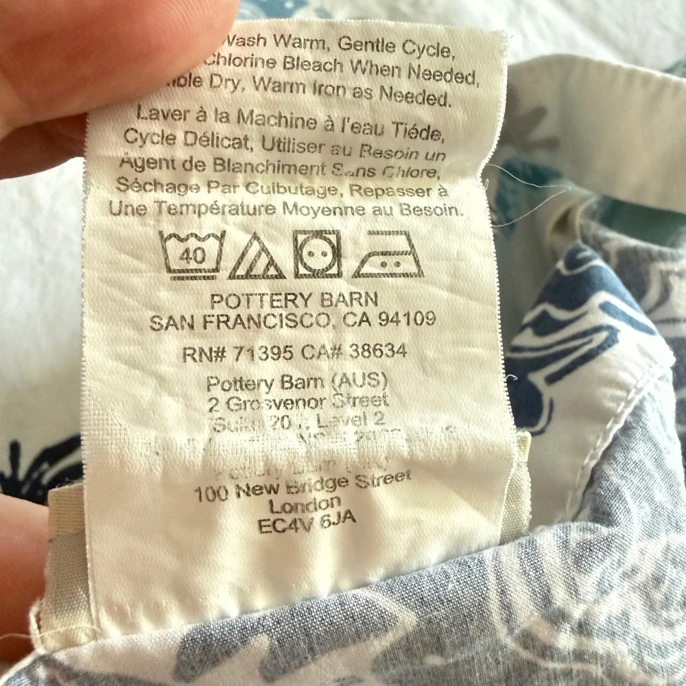 Pottery Barn King Duvet Cover Set Organic Cotton Blue Teal Paisley Block Print